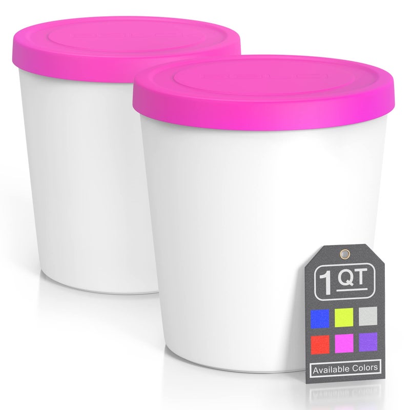 BALCI - Premium Ice Cream Containers (2 Pack - 1 Quart Each) Perfect Freezer Storage Tubs with Lids for Ice Cream, Sorbet and Gelato! - Pink - Image 1